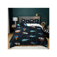 HKM-879251 Kids Digital Printed Spaceship Rocket Pattern Bedding Quilt Cover Set for Modern Bedrooms