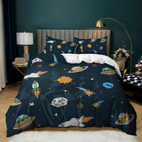 HKM-879251 Kids Digital Printed Spaceship Rocket Pattern Bedding Quilt Cover Set for Modern Bedrooms