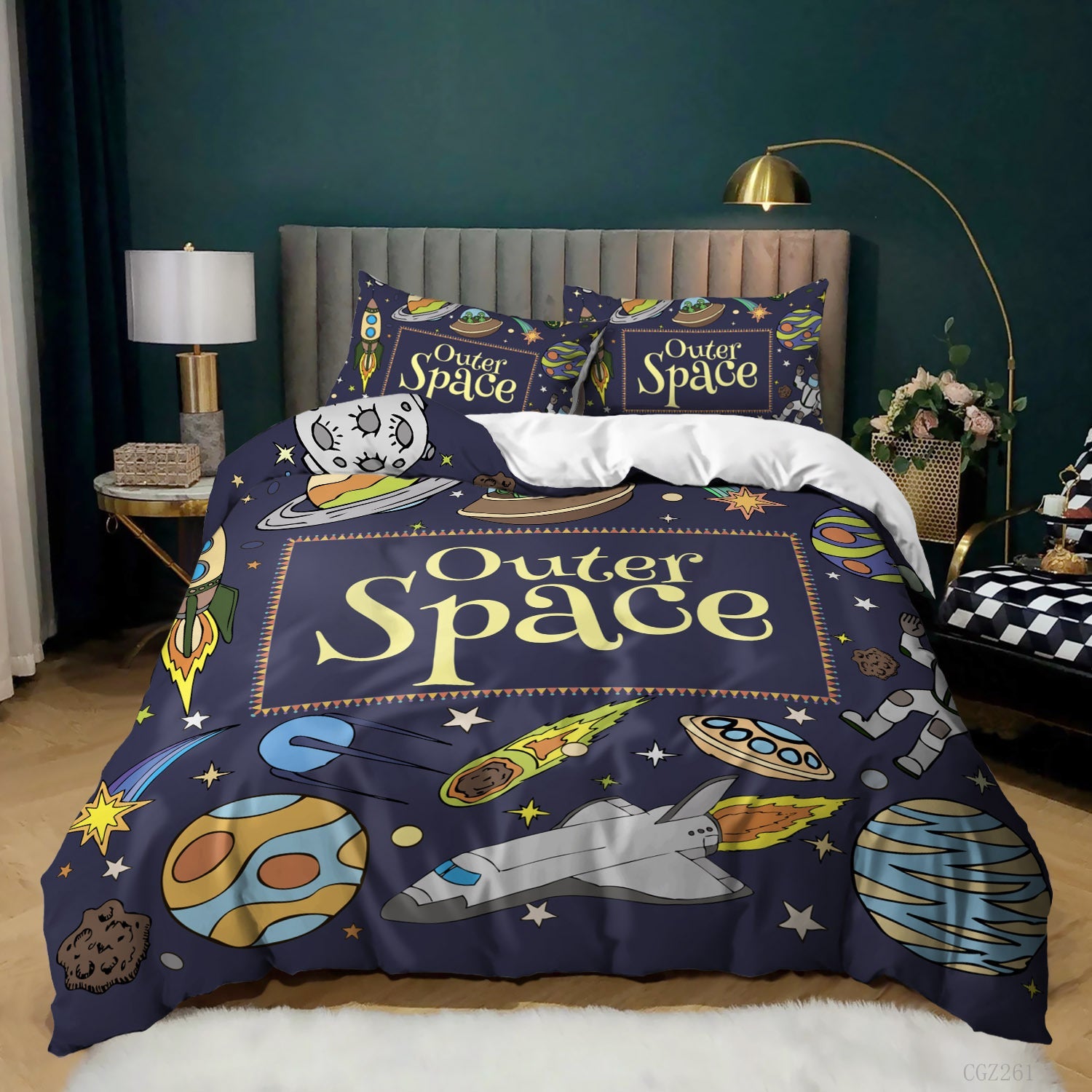 HKM-879251 Kids Digital Printed Spaceship Rocket Pattern Bedding Quilt Cover Set for Modern Bedrooms