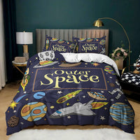 HKM-879251 Kids Digital Printed Spaceship Rocket Pattern Bedding Quilt Cover Set for Modern Bedrooms