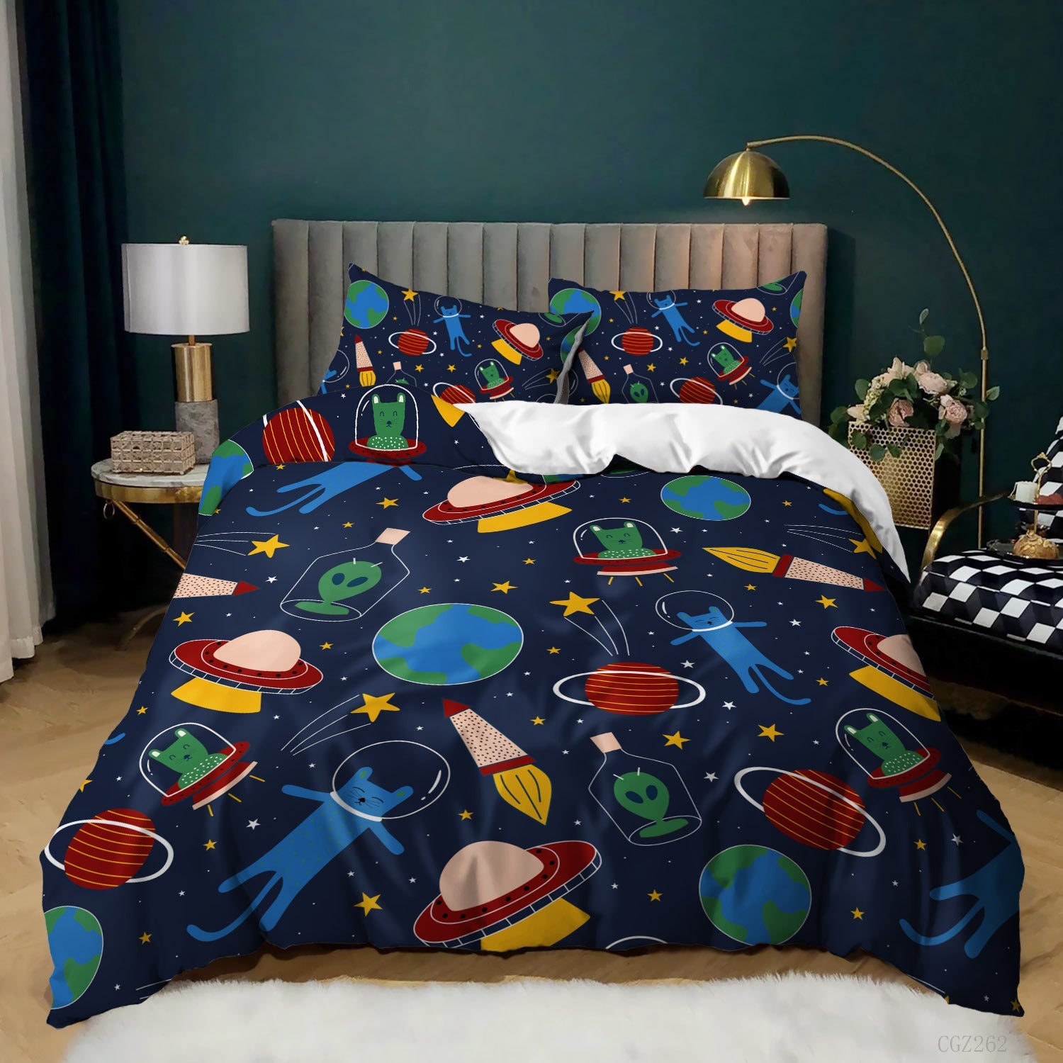 HKM-879251 Kids Digital Printed Spaceship Rocket Pattern Bedding Quilt Cover Set for Modern Bedrooms