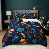 HKM-879251 Kids Digital Printed Spaceship Rocket Pattern Bedding Quilt Cover Set for Modern Bedrooms