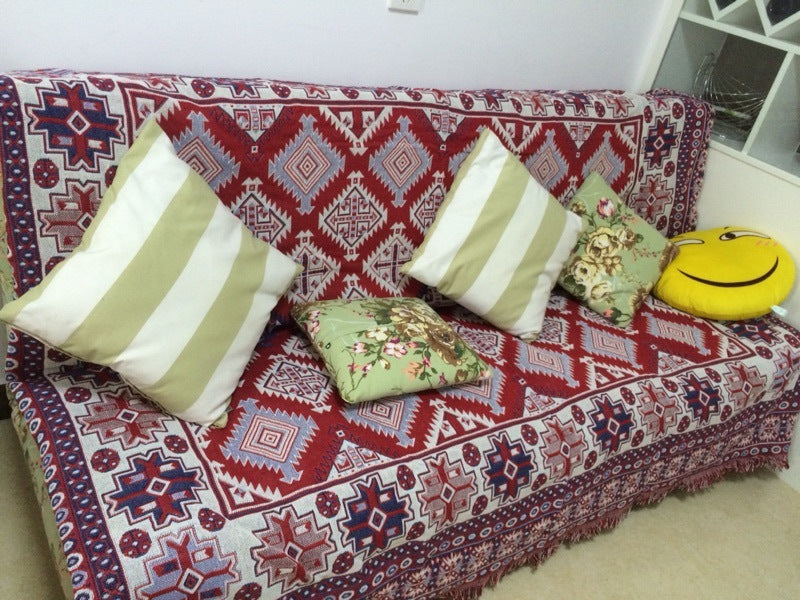 HKM-879315 Cotton Slipcover for Sectional Sofa – Multi-Purpose Towel, Geometric Pattern, Soft and Washable