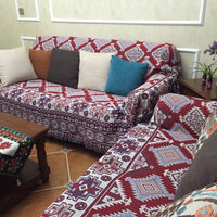 HKM-879315 Cotton Slipcover for Sectional Sofa – Multi-Purpose Towel, Geometric Pattern, Soft and Washable