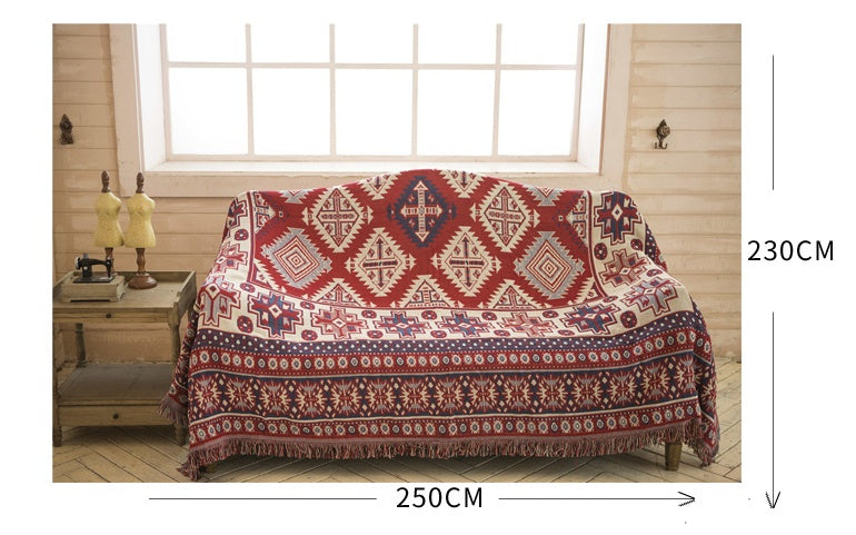HKM-879315 Cotton Slipcover for Sectional Sofa – Multi-Purpose Towel, Geometric Pattern, Soft and Washable