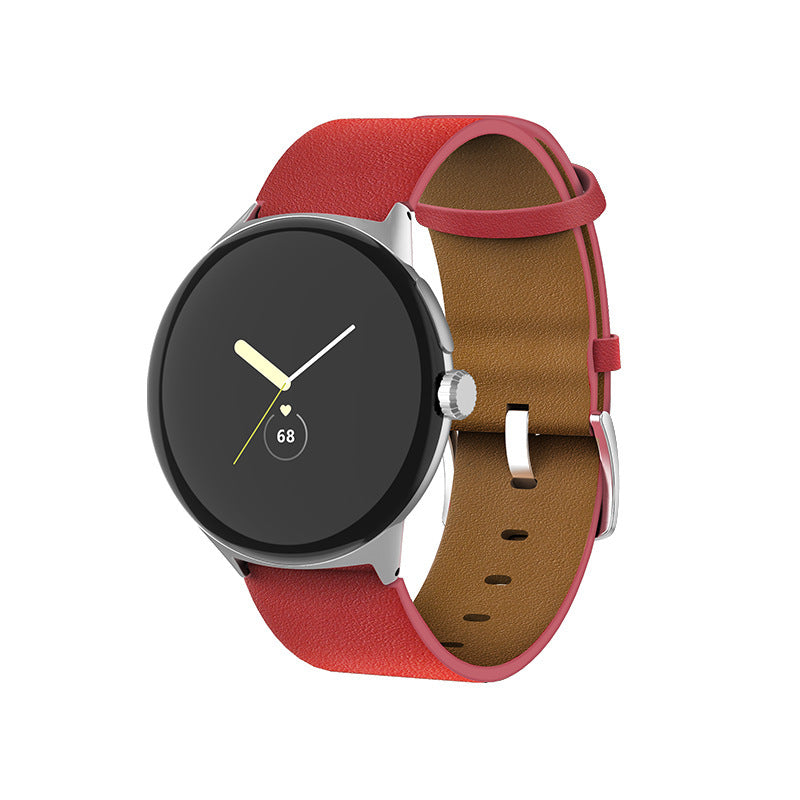 HKM-879443 Straight Interface Leather Watch Strap - Compatible with Google Devices - Available in Multiple Colors - 20mm Width