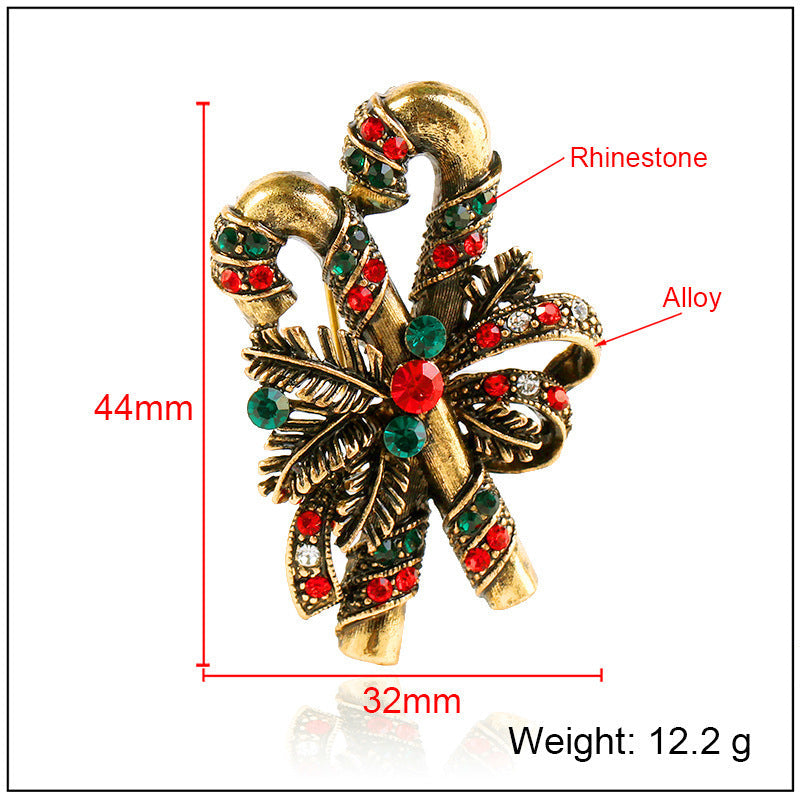 HKM-879699 Elegant Christmas Suit Pin Brooch with Alloy Inlaid Artificial Gems in Ancient Gold and Silver