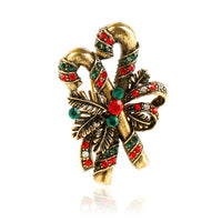 HKM-879699 Elegant Christmas Suit Pin Brooch with Alloy Inlaid Artificial Gems in Ancient Gold and Silver
