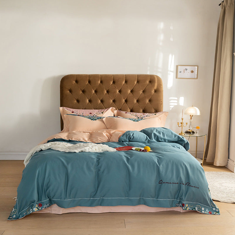 HKM-879891 Embroidered Cotton Quilt Cover Set for 1.5m/1.8m Beds in Various Colors