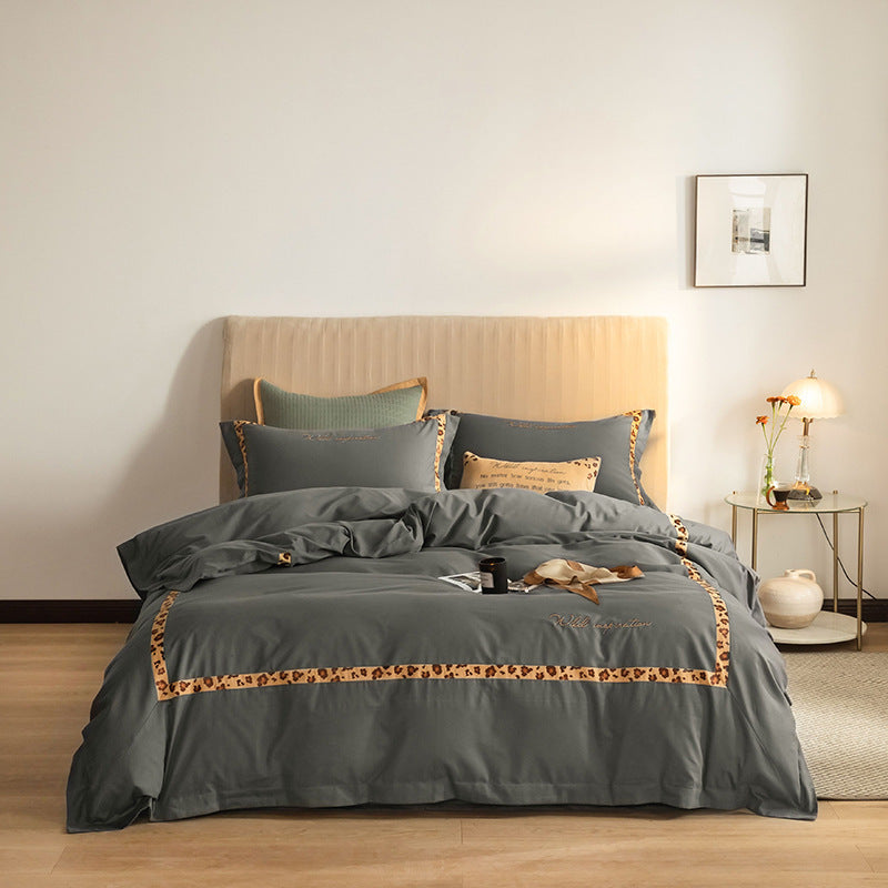 HKM-879891 Embroidered Cotton Quilt Cover Set for 1.5m/1.8m Beds in Various Colors