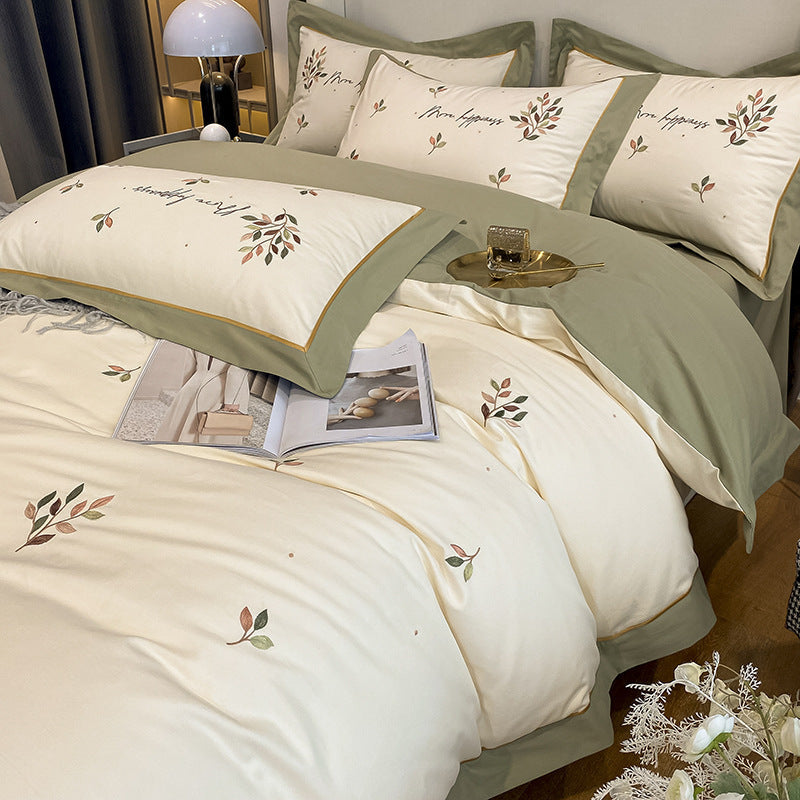 HKM-879891 Embroidered Cotton Quilt Cover Set for 1.5m/1.8m Beds in Various Colors