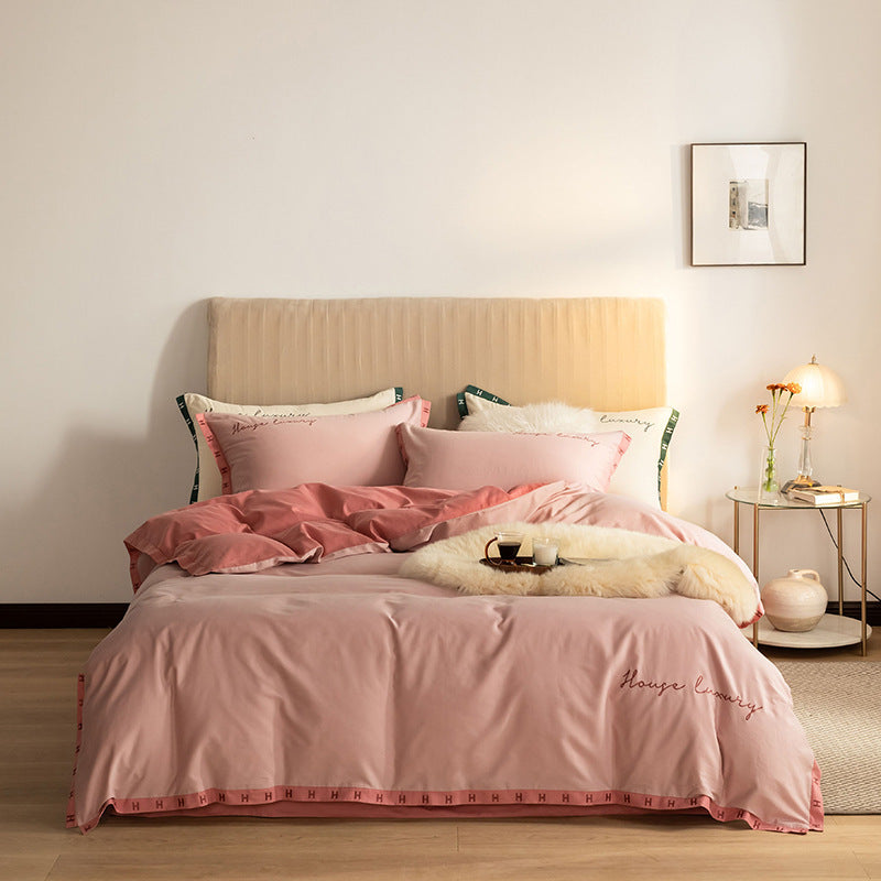 HKM-879891 Embroidered Cotton Quilt Cover Set for 1.5m/1.8m Beds in Various Colors