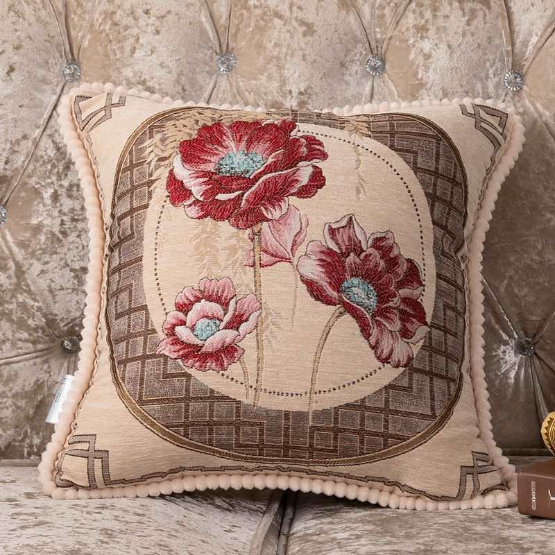 HKM-879891 European Style Embroidered Lumbar Support Pillow - Soft Sofa Cushion in Various Colors and Sizes
