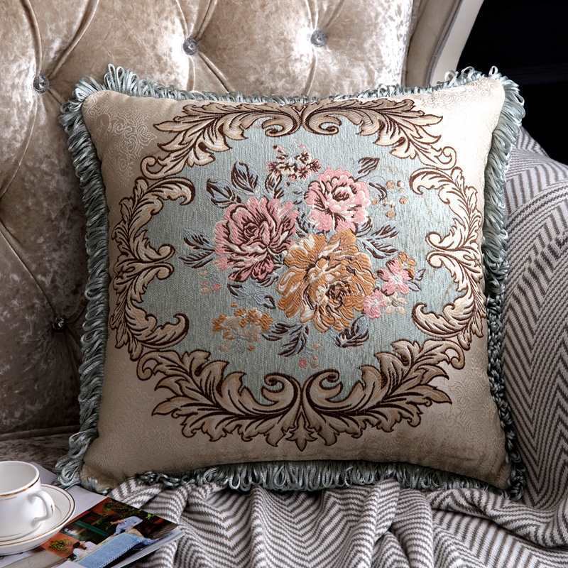 HKM-879891 European Style Embroidered Lumbar Support Pillow - Soft Sofa Cushion in Various Colors and Sizes