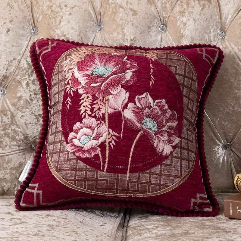 HKM-879891 European Style Embroidered Lumbar Support Pillow - Soft Sofa Cushion in Various Colors and Sizes