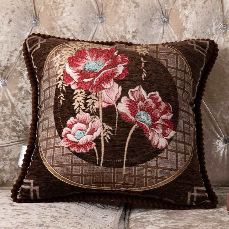 HKM-879891 European Style Embroidered Lumbar Support Pillow - Soft Sofa Cushion in Various Colors and Sizes