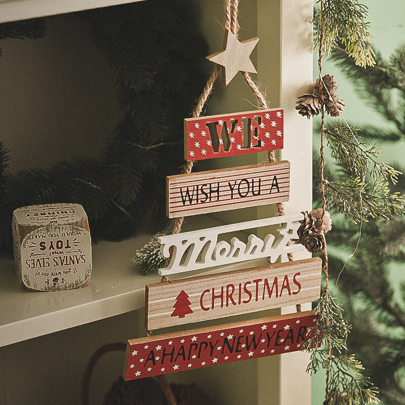 HKM-880211 Wooden Christmas Blessing Wall Decoration - Rustic Holiday Home Décor