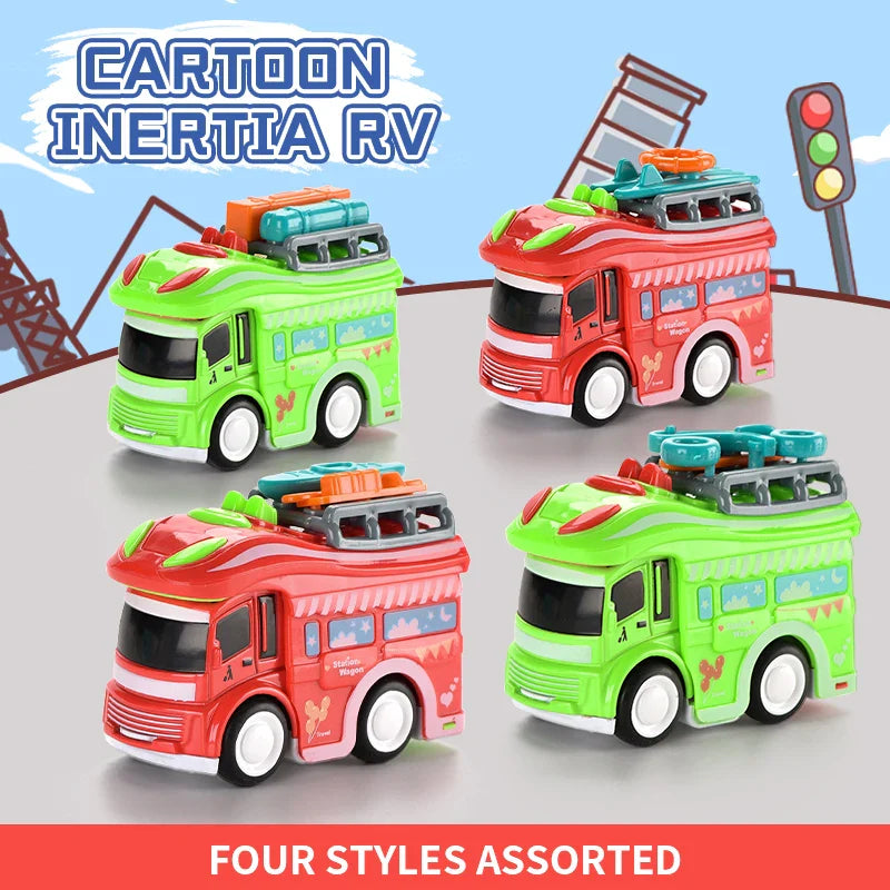 HKM-880339 Diecast Inertial Cartoon RV Vehicle Model for Children, Red/Green, 1:45 Scale, Ages 3+