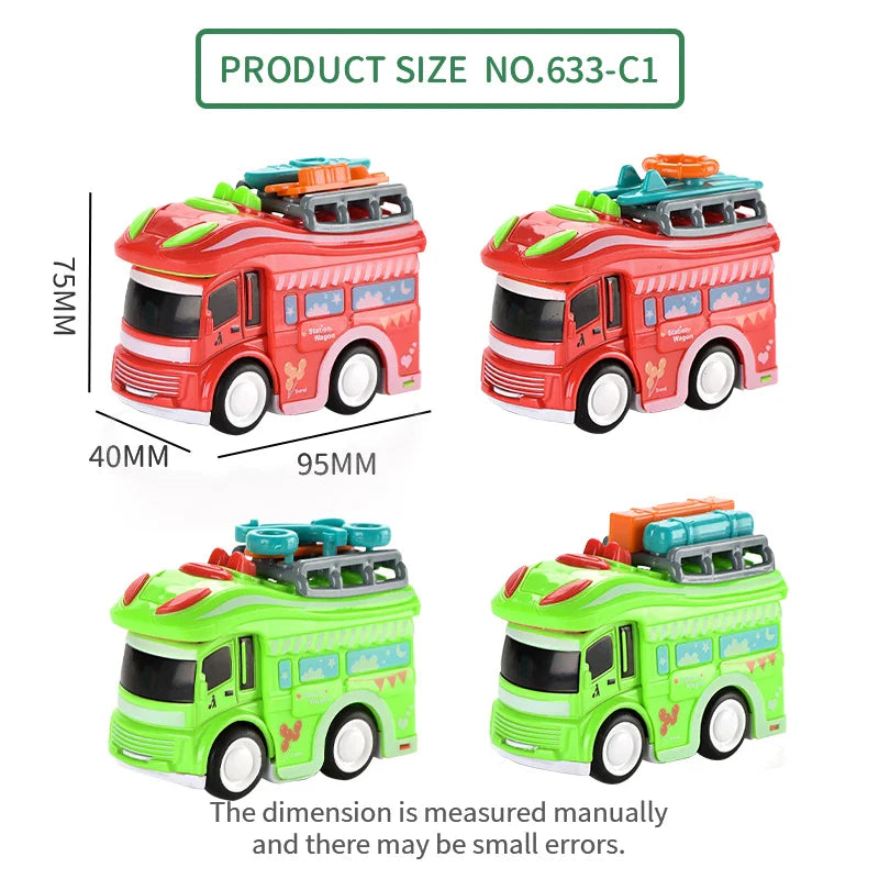 HKM-880339 Diecast Inertial Cartoon RV Vehicle Model for Children, Red/Green, 1:45 Scale, Ages 3+