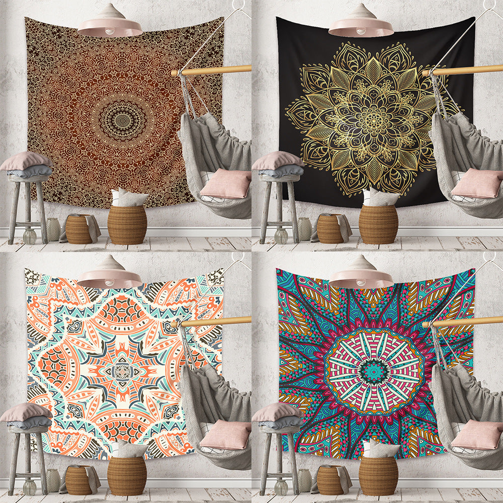 HKM-880403 Bohemian Mandala Tapestry - Polyester Fiber, Multiple Sizes Available