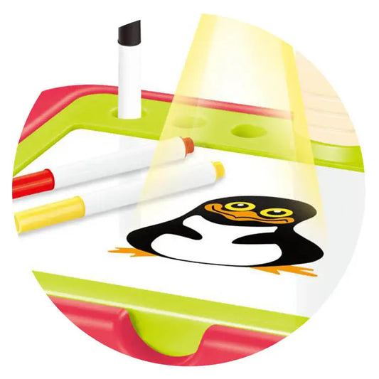 Kids 2-in-1 Drawing Projector Table with Magnetic Writing Board, for Ages 2-4, Red Building Block Projection