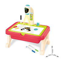 HKM-880723 Kids 2-in-1 Drawing Projector Table with Magnetic Writing Board, for Ages 2-4, Red Building Block Projection