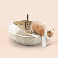 HKM-880915 Diamond-Shaped Semi-Enclosed Plastic Cat Litter Box with Shovel - Stylish Design in Multiple Colors