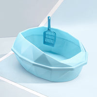 HKM-880915 Diamond-Shaped Semi-Enclosed Plastic Cat Litter Box with Shovel - Stylish Design in Multiple Colors