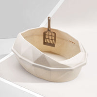 HKM-880915 Diamond-Shaped Semi-Enclosed Plastic Cat Litter Box with Shovel - Stylish Design in Multiple Colors