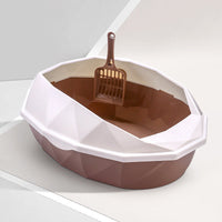 HKM-880915 Diamond-Shaped Semi-Enclosed Plastic Cat Litter Box with Shovel - Stylish Design in Multiple Colors