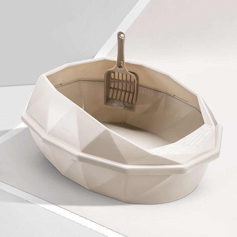HKM-880915 Diamond-Shaped Semi-Enclosed Plastic Cat Litter Box with Shovel - Stylish Design in Multiple Colors
