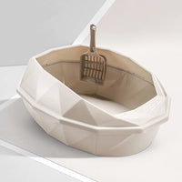 HKM-880915 Diamond-Shaped Semi-Enclosed Plastic Cat Litter Box with Shovel - Stylish Design in Multiple Colors