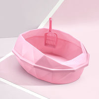 HKM-880915 Diamond-Shaped Semi-Enclosed Plastic Cat Litter Box with Shovel - Stylish Design in Multiple Colors