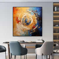 HKM-881171 Handmade Oil Painting Abstract Square Canvas Wall Art in Modern Orange and Blue Design for Home Decor