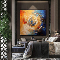 HKM-881171 Handmade Oil Painting Abstract Square Canvas Wall Art in Modern Orange and Blue Design for Home Decor