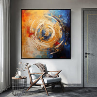 HKM-881171 Handmade Oil Painting Abstract Square Canvas Wall Art in Modern Orange and Blue Design for Home Decor