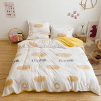 HKM-881235 Cartoon Snow Fleece Bedding Set - 4-Piece Comforter, Sheet, and Pillowcases, Perfect for Cozy Nights