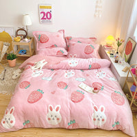 HKM-881235 Cartoon Snow Fleece Bedding Set - 4-Piece Comforter, Sheet, and Pillowcases, Perfect for Cozy Nights