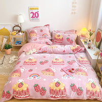 HKM-881235 Cartoon Snow Fleece Bedding Set - 4-Piece Comforter, Sheet, and Pillowcases, Perfect for Cozy Nights