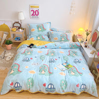 HKM-881235 Cartoon Snow Fleece Bedding Set - 4-Piece Comforter, Sheet, and Pillowcases, Perfect for Cozy Nights