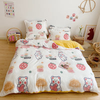 HKM-881235 Cartoon Snow Fleece Bedding Set - 4-Piece Comforter, Sheet, and Pillowcases, Perfect for Cozy Nights