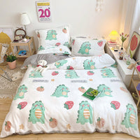 HKM-881235 Cartoon Snow Fleece Bedding Set - 4-Piece Comforter, Sheet, and Pillowcases, Perfect for Cozy Nights