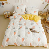 HKM-881235 Cartoon Snow Fleece Bedding Set - 4-Piece Comforter, Sheet, and Pillowcases, Perfect for Cozy Nights