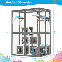 HKM-881235 Large Outdoor Wooden Cat Catio with Jumping Platforms and Napping Houses, Weatherproof Shelter for Cats