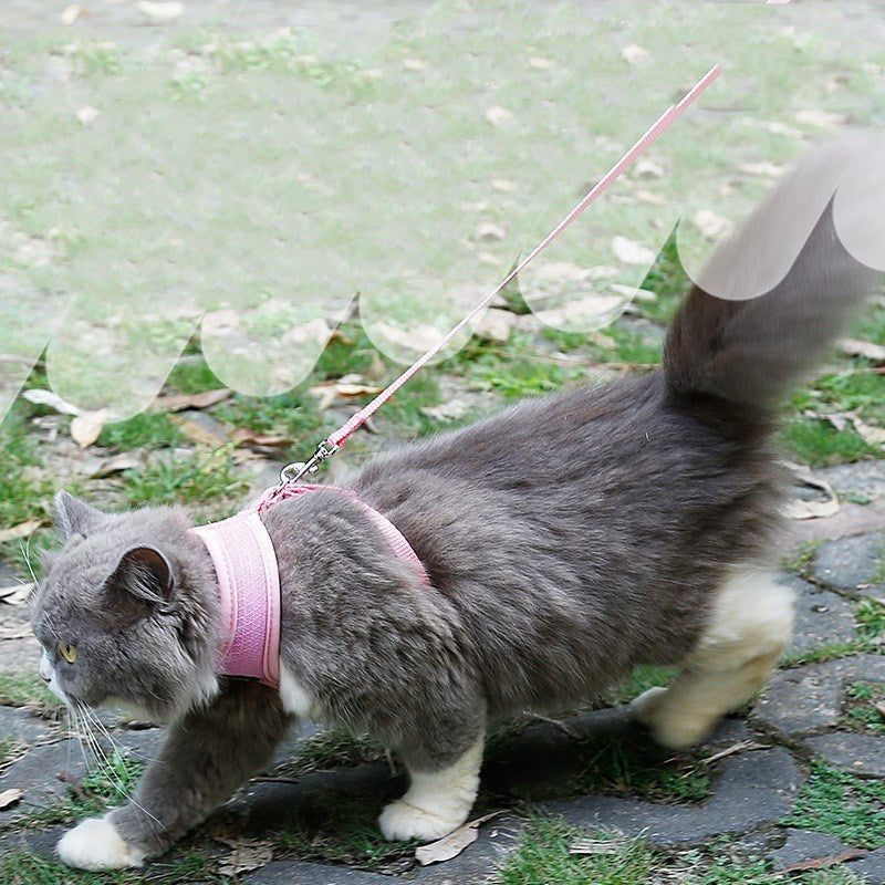 HKM-881427 Anti-Skid Mesh Cat Harness with Leash - Adjustable Neck and Chest Fit