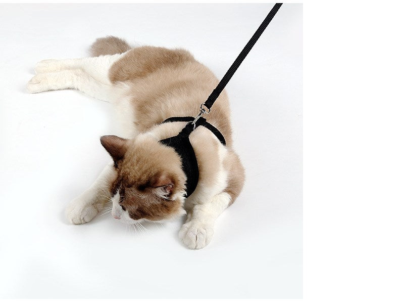 HKM-881427 Anti-Skid Mesh Cat Harness with Leash - Adjustable Neck and Chest Fit