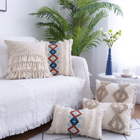 HKM-881619 Moroccan Fringed Tufted Throw Pillow Case - Cotton with PP Cotton Filling - 45x45CM & 45x30CM Sizes Available