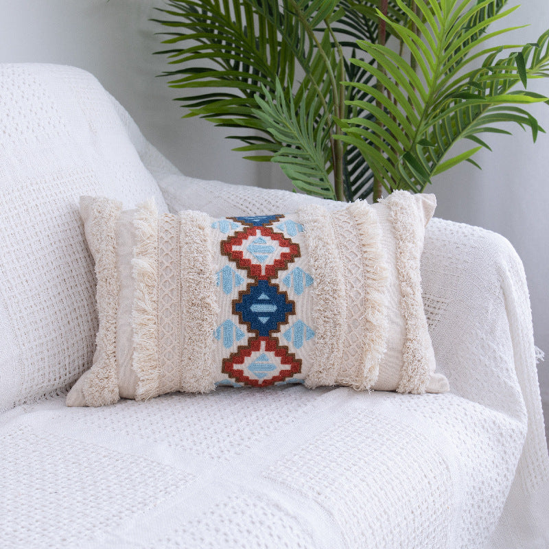 HKM-881619 Moroccan Fringed Tufted Throw Pillow Case - Cotton with PP Cotton Filling - 45x45CM & 45x30CM Sizes Available