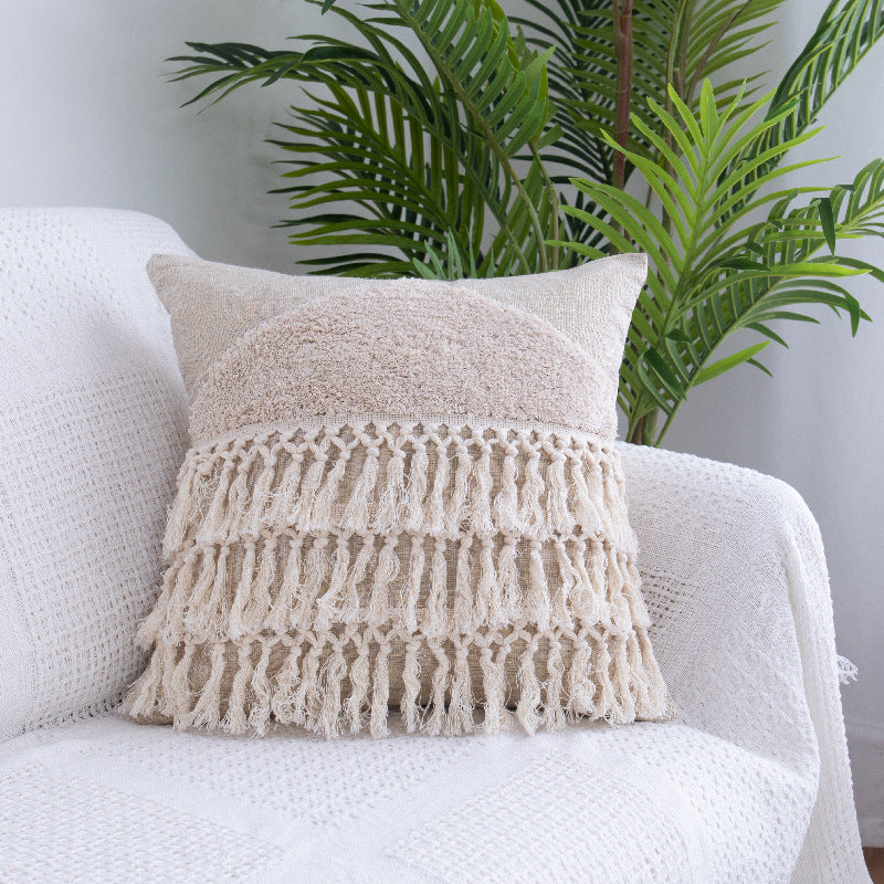 HKM-881619 Moroccan Fringed Tufted Throw Pillow Case - Cotton with PP Cotton Filling - 45x45CM & 45x30CM Sizes Available