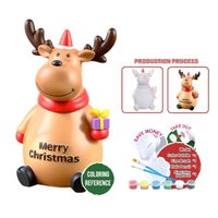 HKM-881811 DIY Vinyl Painting Piggy Bank with Lights and Music - Christmas Deer, Santa Claus, Snowman Sculpture for Kids
